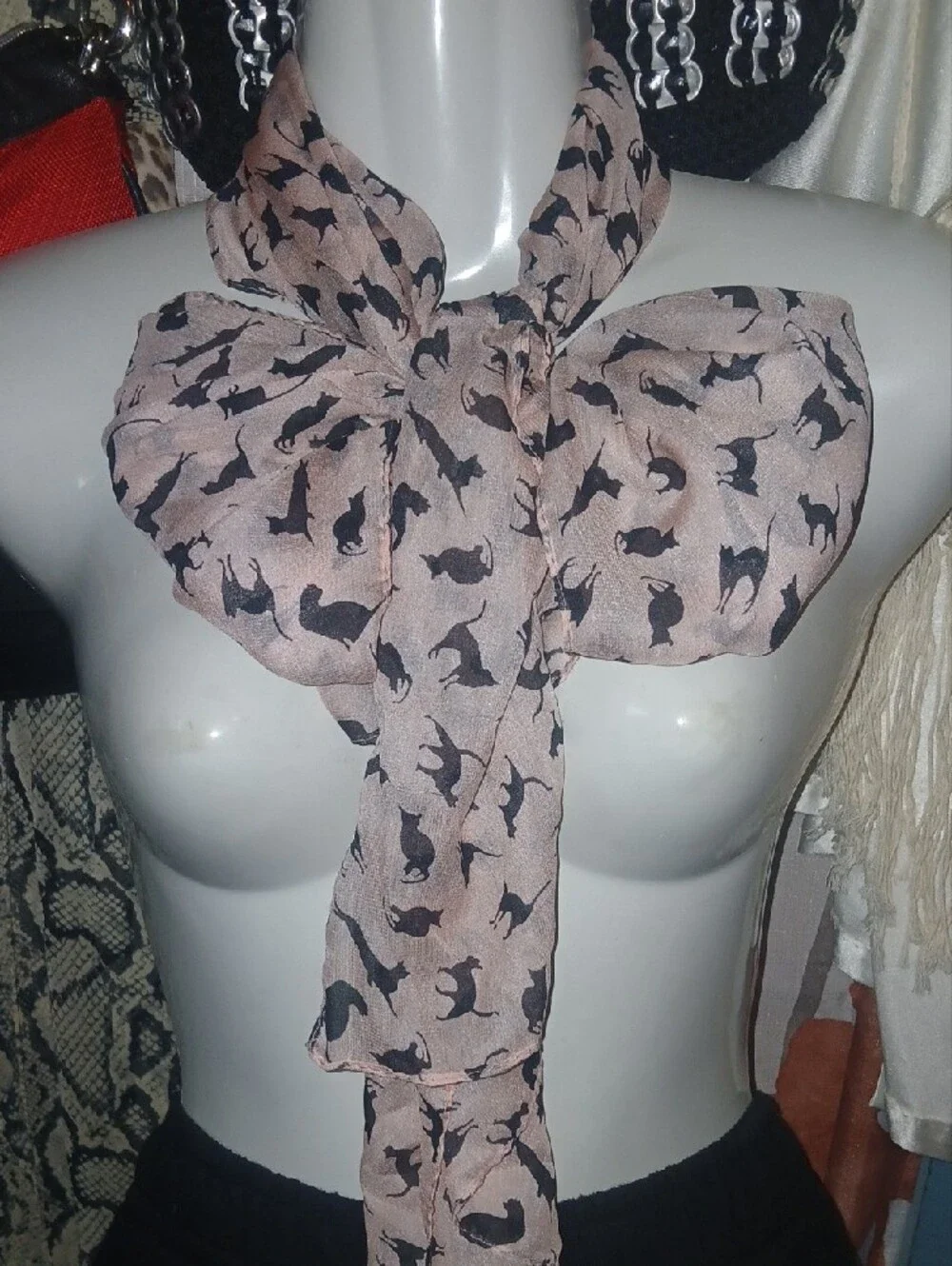 Black Kitty Cat Print Light Pink Scarf